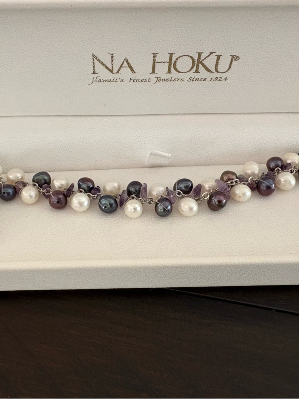Na Hoku White and Dark Pearl Station Necklace